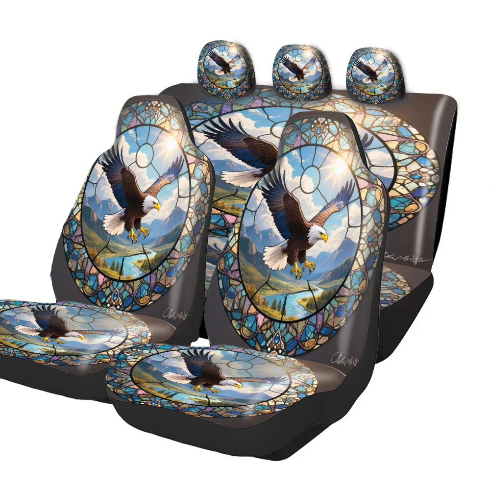 Trendy Printed Car Seat Covers Stained Glass Eagle Landscape Design Halloween Christmas New Year Easter Festival Decor Material