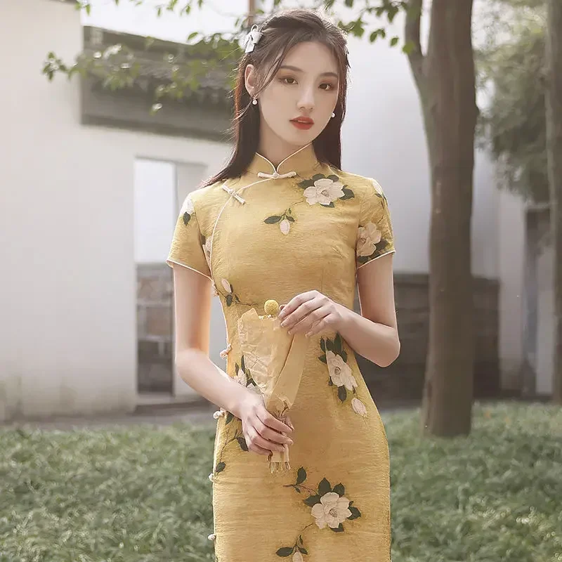 2024 New Female Elegant Cheongsam Retro Temperament Young Girls Dress Improved Qipao Modern Women Sexy Chinese Traditiona CMM221