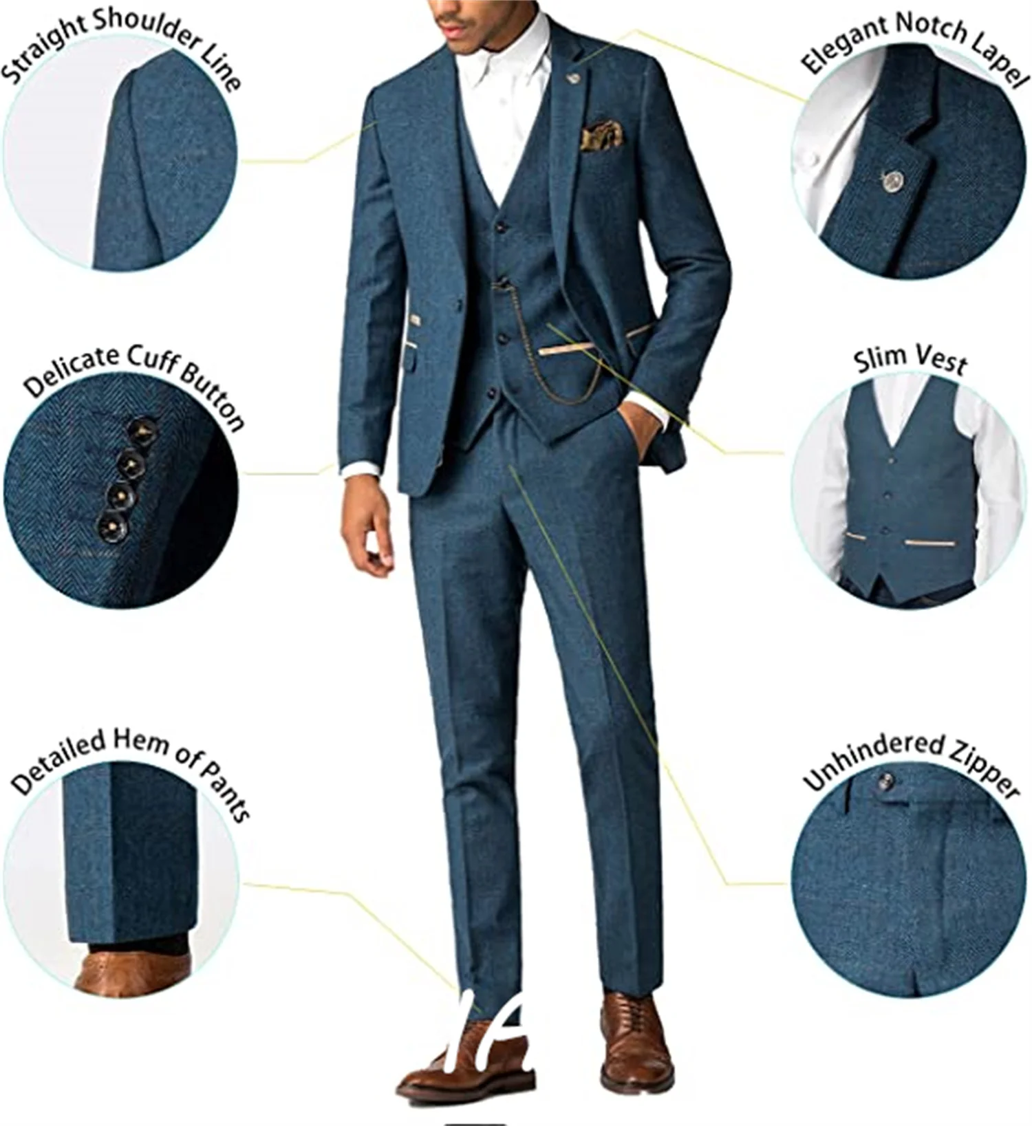 

CustomizedTweed Men Suits 3 Pieces Formal Business Suit Set Custom Gentle-Mens Groom Wedding Dress Blazer Suits(Jacket+Pants+Ves