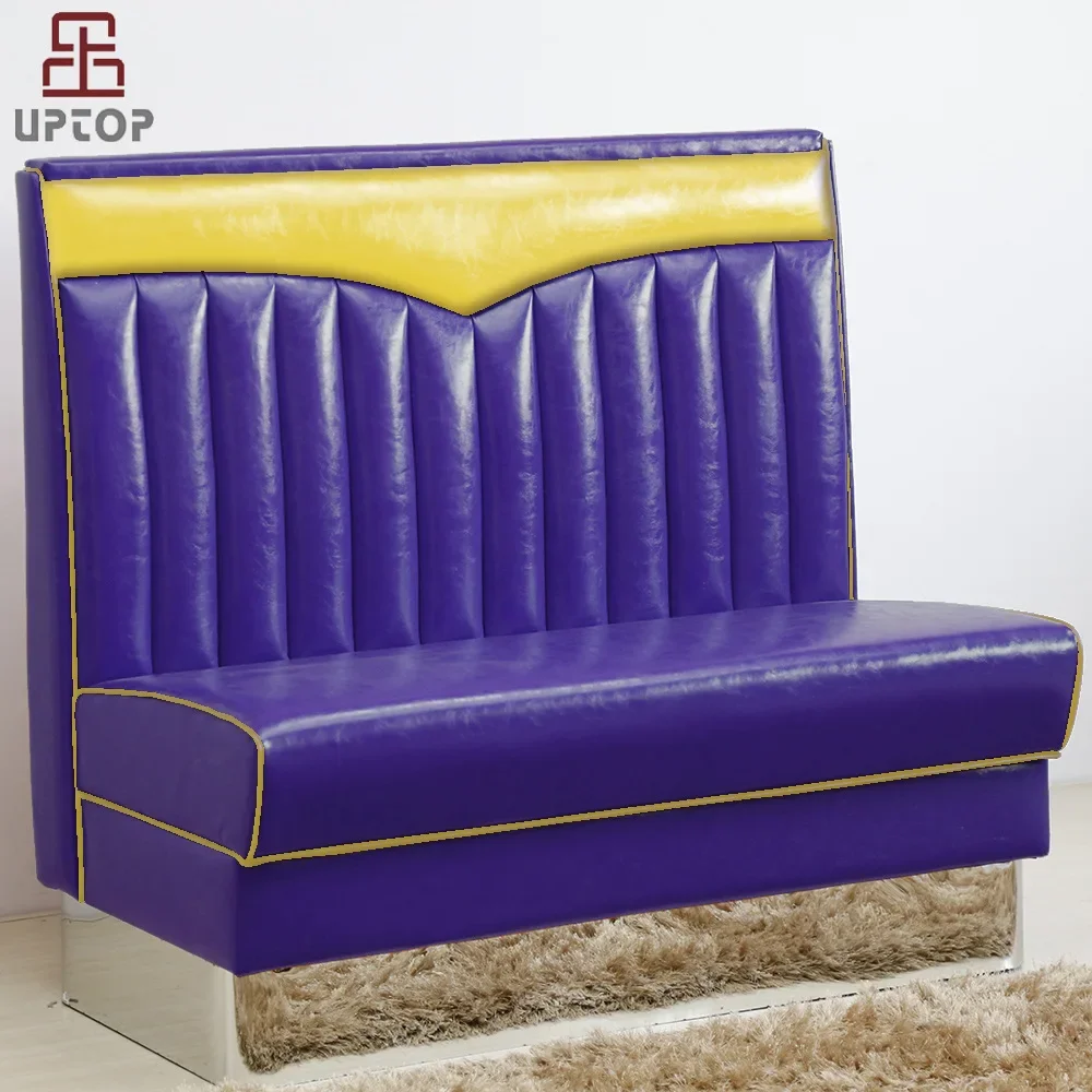 American 1950 style retro sofa U-shaped red leather booth sofa Burger restaurant fast food restaurant 5 groups 4
