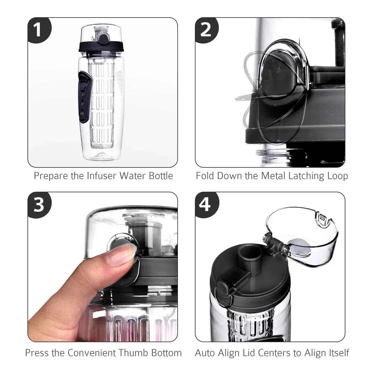 32 OZ Fruit Infuser Water Bottle BPA Free Sports Bottle Tritan Leakproof Plastic Fruit Water Bottle for Gym Camping Travel view 5