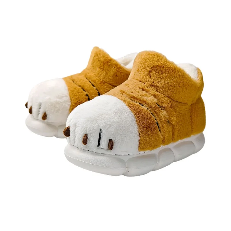 Cartoon Tiger Paw Slipper Women Men Winter Warm Furry Slides Shoes 44-45 Animal Claw Plush Platform Booties Unisex Home Slippers