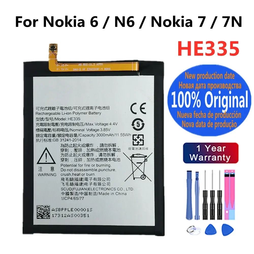 HE335 3000mAh Original Phone Battery For Nokia 6 N6 7 7N Nokia6 Nokia7 TA-1021 TA-1025 TA-1000 TA-1003 TA-1033 TA-1039 Battery