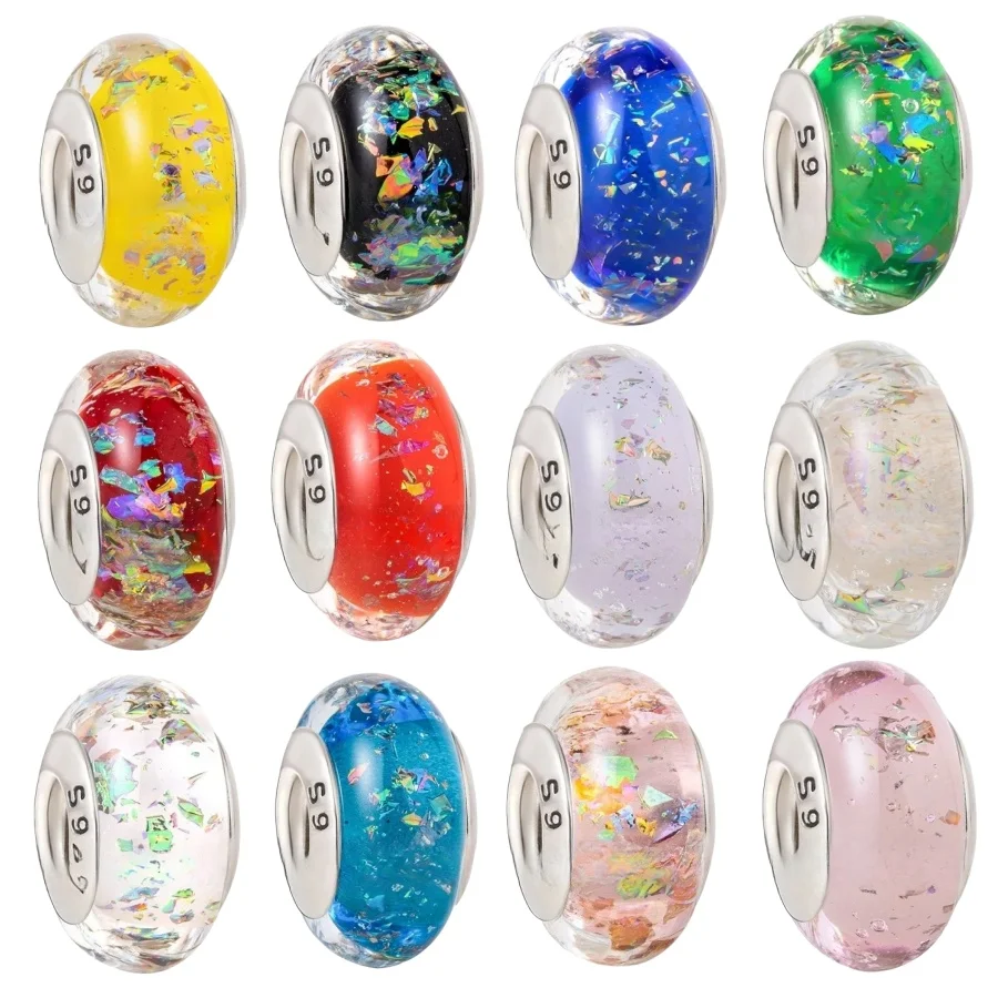Neuer 925 Sterling Silber Bunter Funkelnder Murano-Glas-Charm Sternen-Charm für Original-Armband DIY Damenschmuck Geschenk