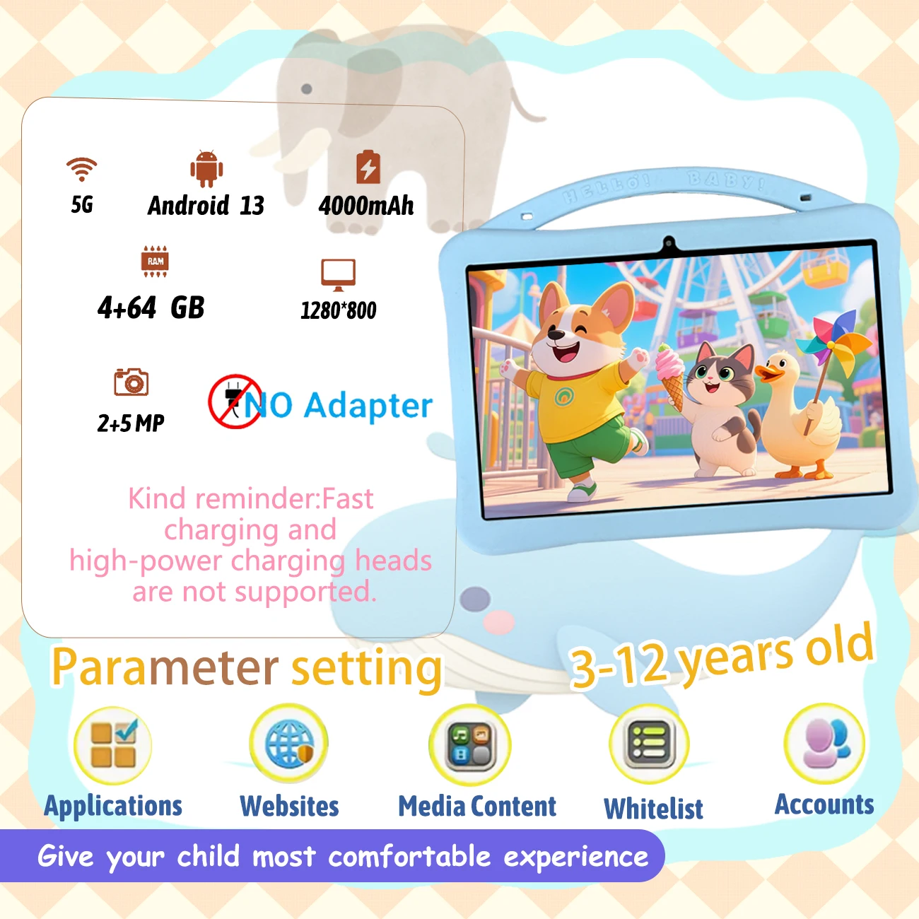 แท็บเล็ตสําหรับเด็ก 10.1 , Android, ความละเอียดสูง, กล้องคู่, รองรับการเชื่อมต่อไร้สาย, การควบคุมโดยผู้ปกครอง, หลายภาษา