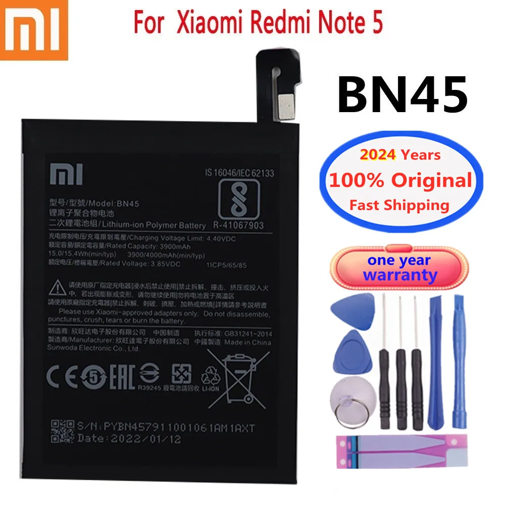 

2024 Years New 100% Original Battery For Xiaomi Redmi Note 5 Note5 Bateria BN45 4000mAh Replacement Battery + Tools In Stock