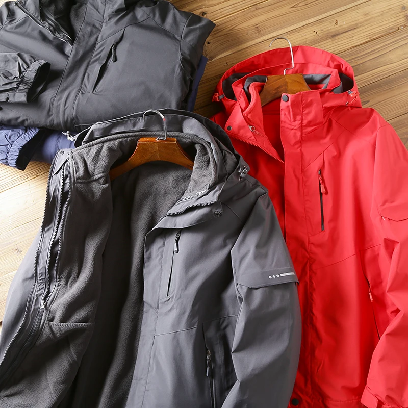 

Эластичный утепленный ветрозащитный водонепроницаемый комплект-тройка для активного отдыха: куртка и брюки с флисовой подкладкой, съемные элементы