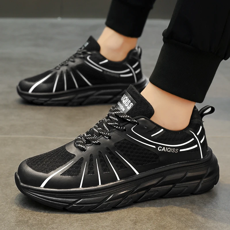 Men All Match Low Top Sports Sneakers Breathable Fabric Monochrome Design Light Cushion Outdoor Casual Footwear