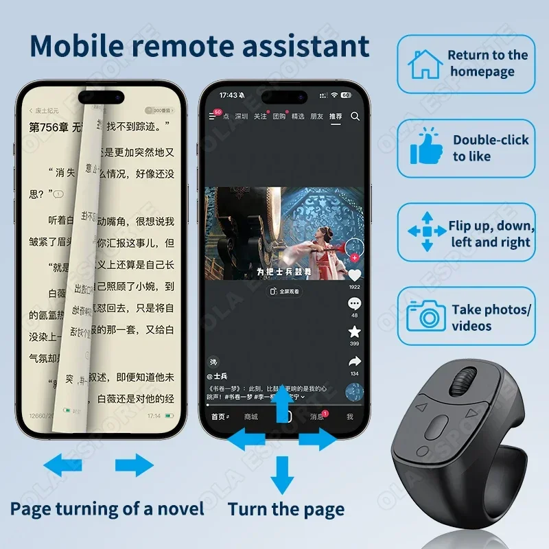 Scrolling Ring Remote Controller Page Turner Clicker for TikTok Vlog Selfie Wireless Photo Video Shutter Fingertip BT 5.3