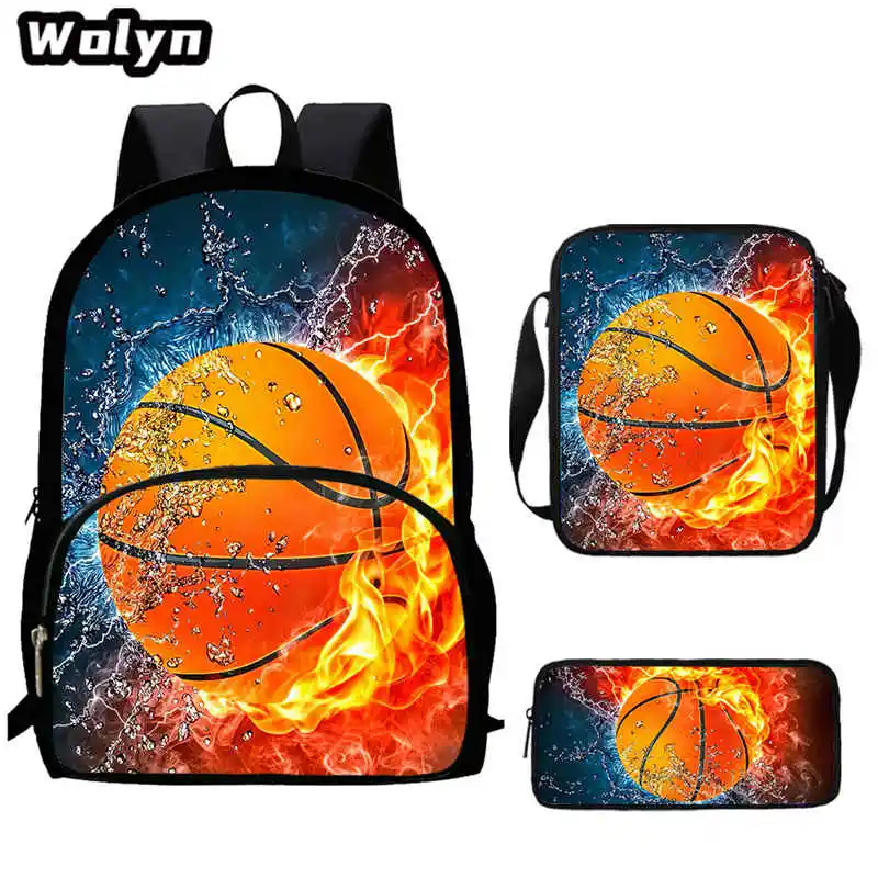 3Pcs Set Basketball Image School Backpacks with Shoulder Bags Pencil Case,Large Capacity School Bags for Boys Girls Bookbags