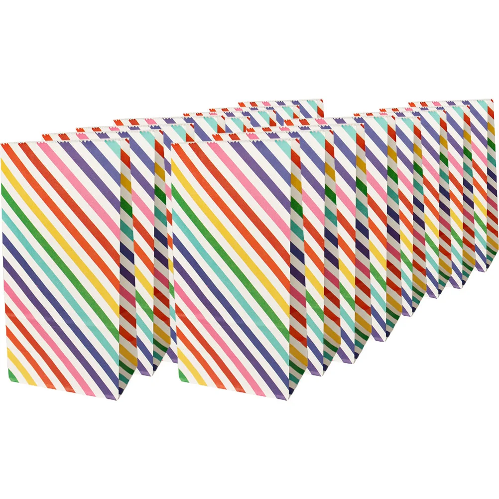 

30 Pcs Striped Candy Bag Rainbow Party Favor Bags Goodie for Kids Paper Biscuit Baking Wrapping Snack Small Child