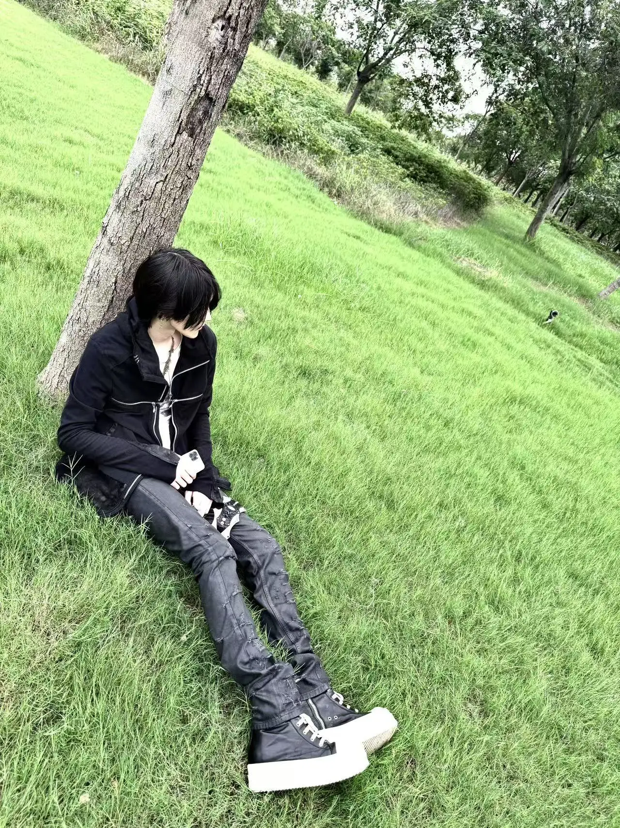 HKSH Spring Autumn New Men Tide Dark Chic Ins Hoodie Hooded Cross-Zipper Sweatshirt Visual Skinny Subculture Gothic Y2K HK27437