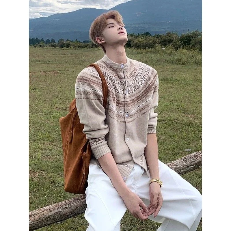 

Ay American Fair Isle вязаный irt для мужчин и женщин осенняя верхняя одежда ленивый свободный свитер кардиган повседневная одежда нейлон полиэстер