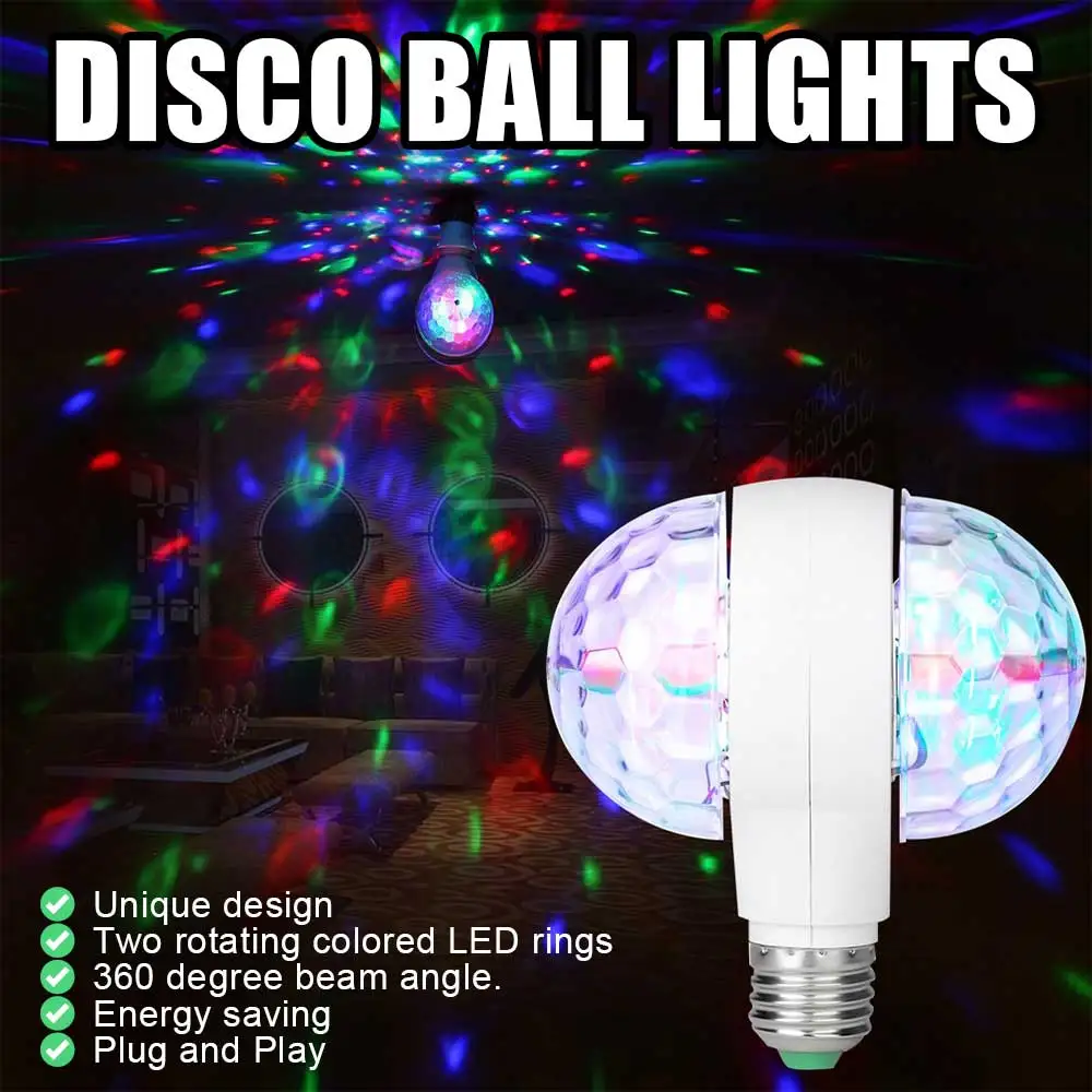 

6W LED Stage Light Bulb E27 Base Colorful RGB Disco Light Projector Dual Rotating Head Atmosphere Projection Light for Party KTV