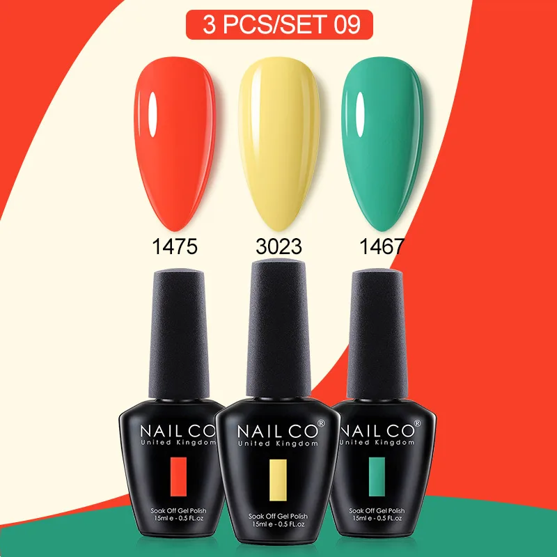 NAILCO 3PCS เจลเล็บฤดูใบไม้ร่วงฤดูหนาวสีเล็บชุด Soak Off UV DIY HYBRID เล็บเล็บเจลกึ่งถาวร BASE TOP Coat