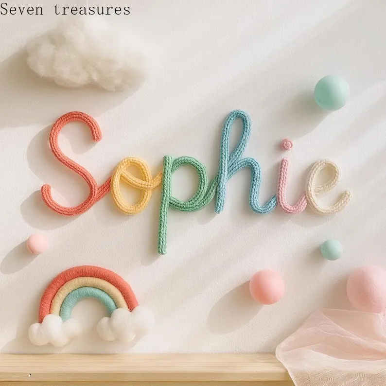 

Colored custom rope name logo, knitted letters for wall decoration, baby gifts, children's room name logo, personalized wall art