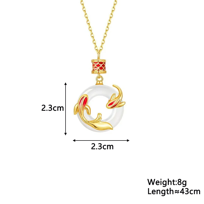 Luck Fish Pendants Necklace for Women Translucent Hollow Round Drop Chinese Style Ping An Knot Bohemian Elegant Neck Jewelry