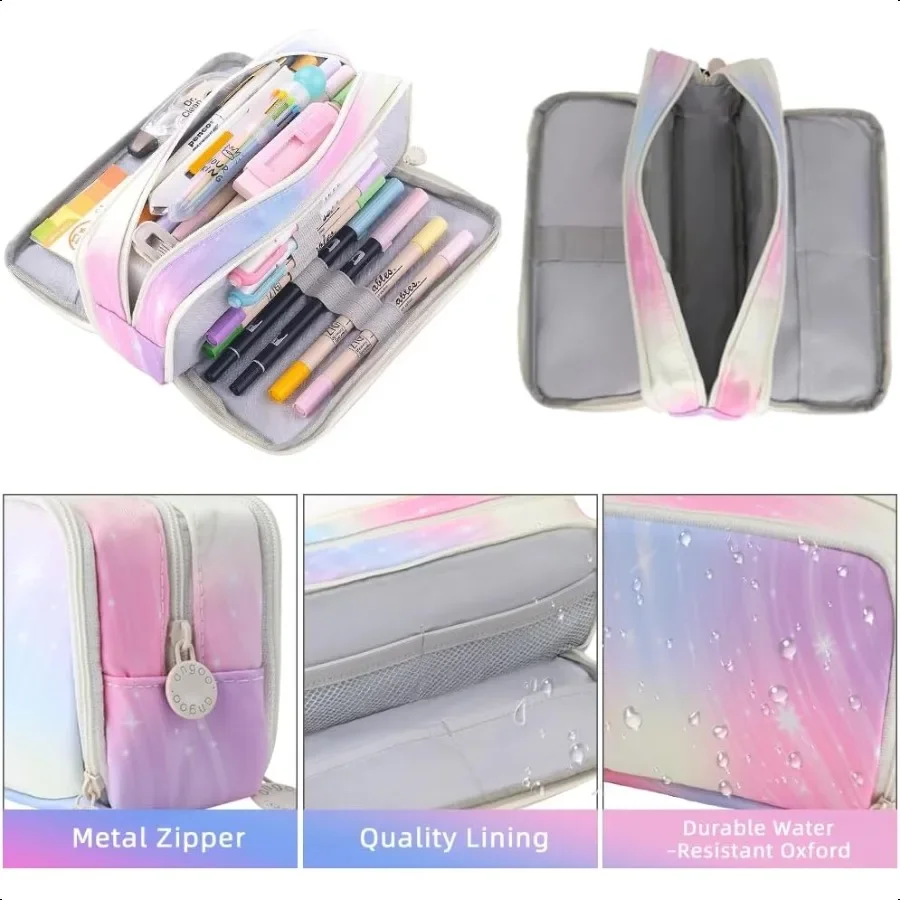 مقلمة كبيرة مكونة من 3 مقصورات وحقيبة أقلام رصاص ذات سعة كبيرة للفتيات المراهقات والأولاد والطلاب ومنظم أكسفورد