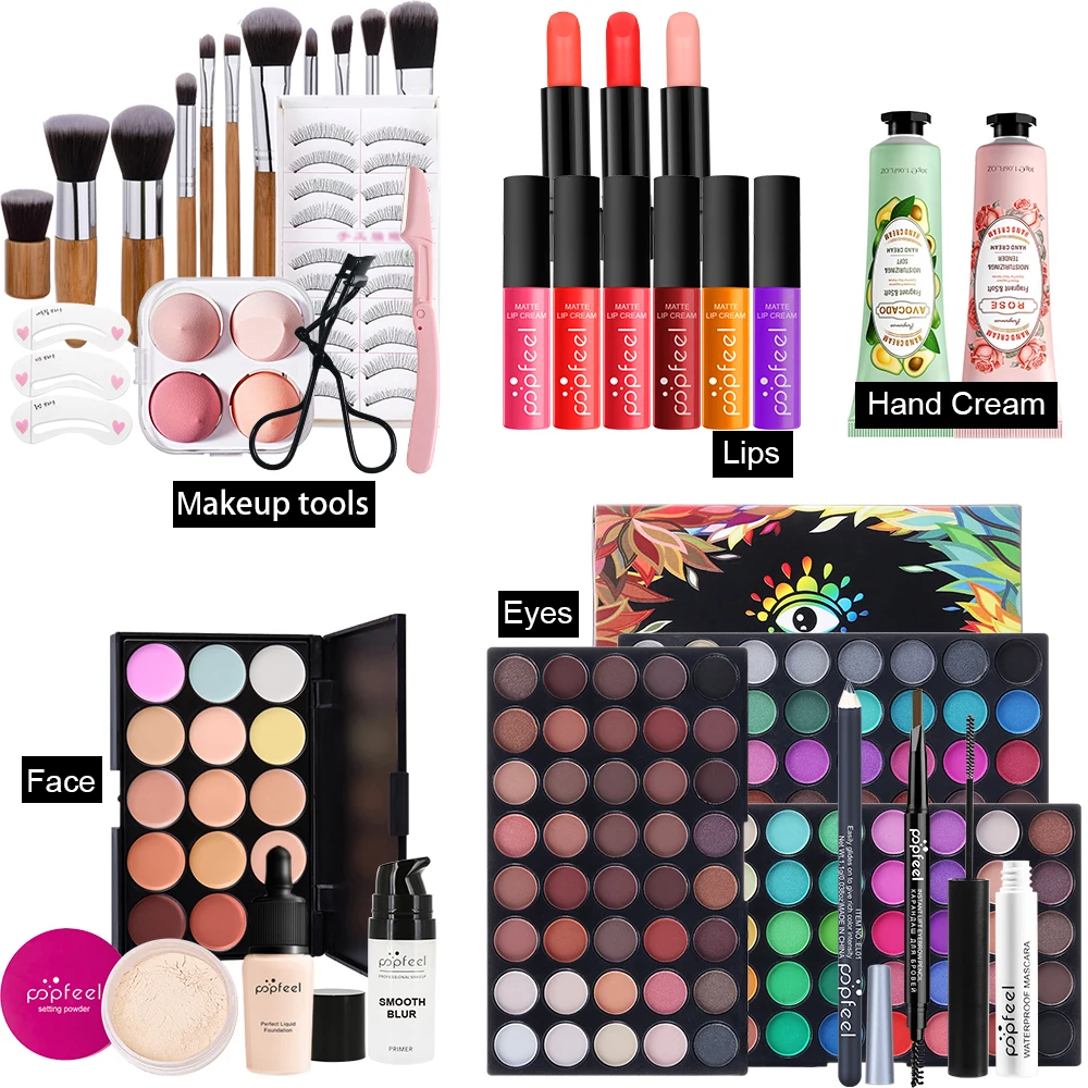 All-in-One Makeup Kit Pro Cosmetic Set Damen Komplettset Lidschatten Lippenstift Pinsel Primer Puder Wimpern für Anfänger Experten