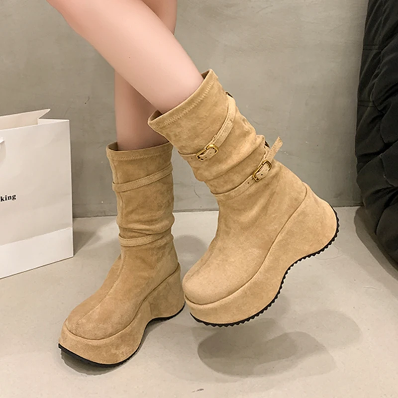 منصة منتصف العجل أحذية للنساء الشتاء أحذية مسطحة موضة حذاء رياضي 2025 مصمم القوطي تشيلسي أحذية المشي Zapatos سيدة