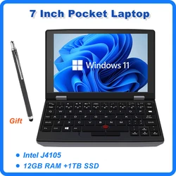 RUGLINE 7 Inch Pocket Laptop 12G RAM 1TB SSD Intel N4000 Small Notebook Touch Screen Portable Windows 10 Mini PC Micro Computer