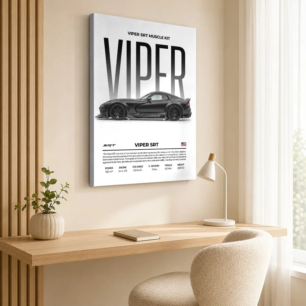 Side View American Viper SRT Black Car Canvas Painting Poster Customized Photo Gallery Style Wall Art Garage Decor Driver Gift