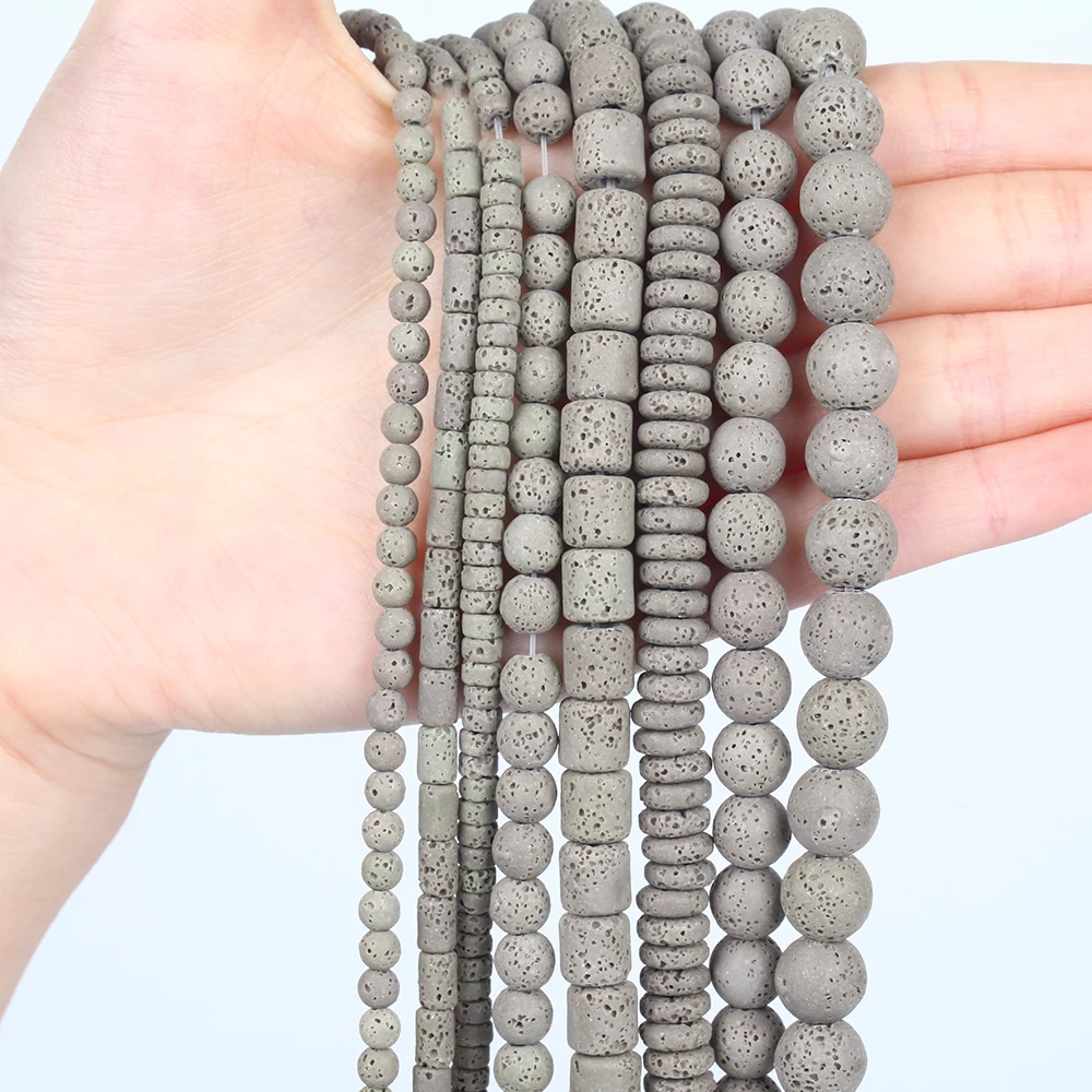 Natürliche graue Vulkangestein Lava runde Zylinder Abacus Stein Perle für Schmuck machen lose Spacer DIY Halskette Armband handgefertigt