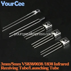 50pcs/10pcs 3mm 5mm 940nm IR Infrared Emitting Receiving Tube LED Diode Round Tube Light 0038 VS838 1838 Diodes