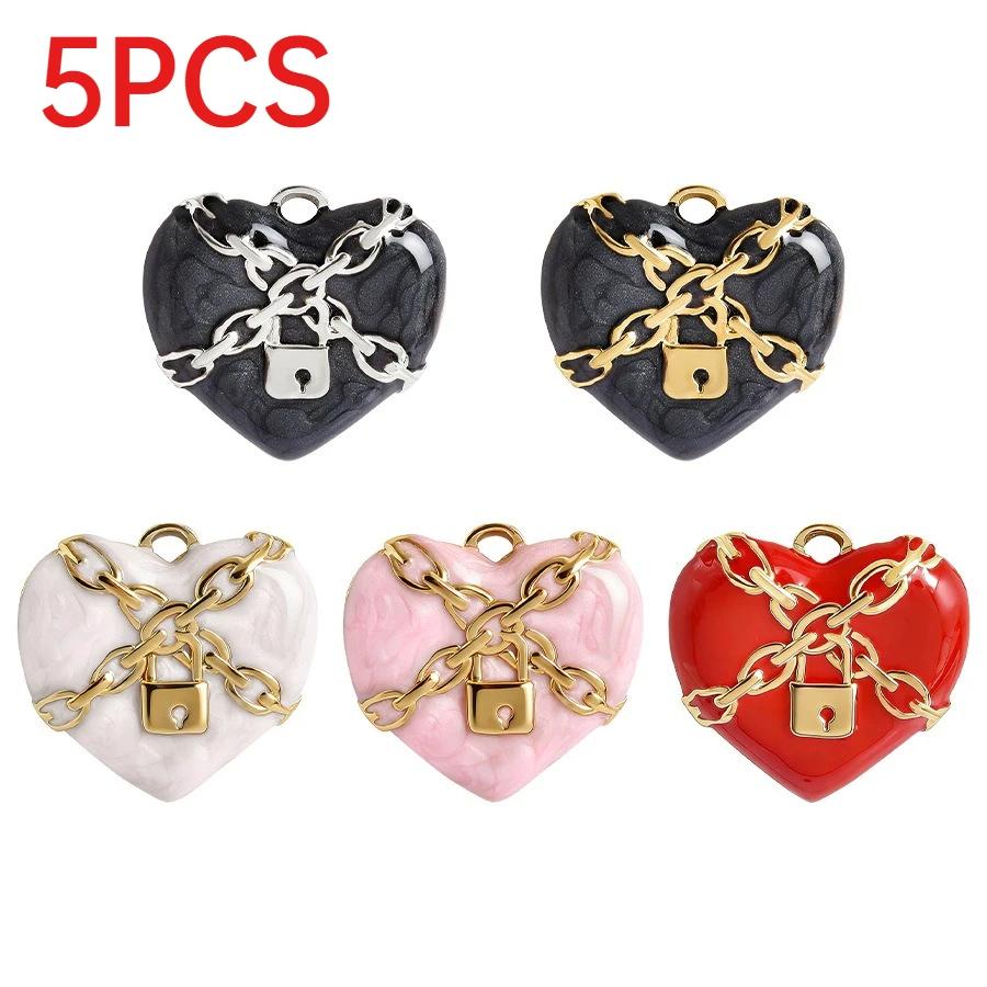 5Pcs Stainless Steel Enamel Pendants Valentine Heart Flower Cross Charms DIY Necklace Bracelet Jewelry Accessories