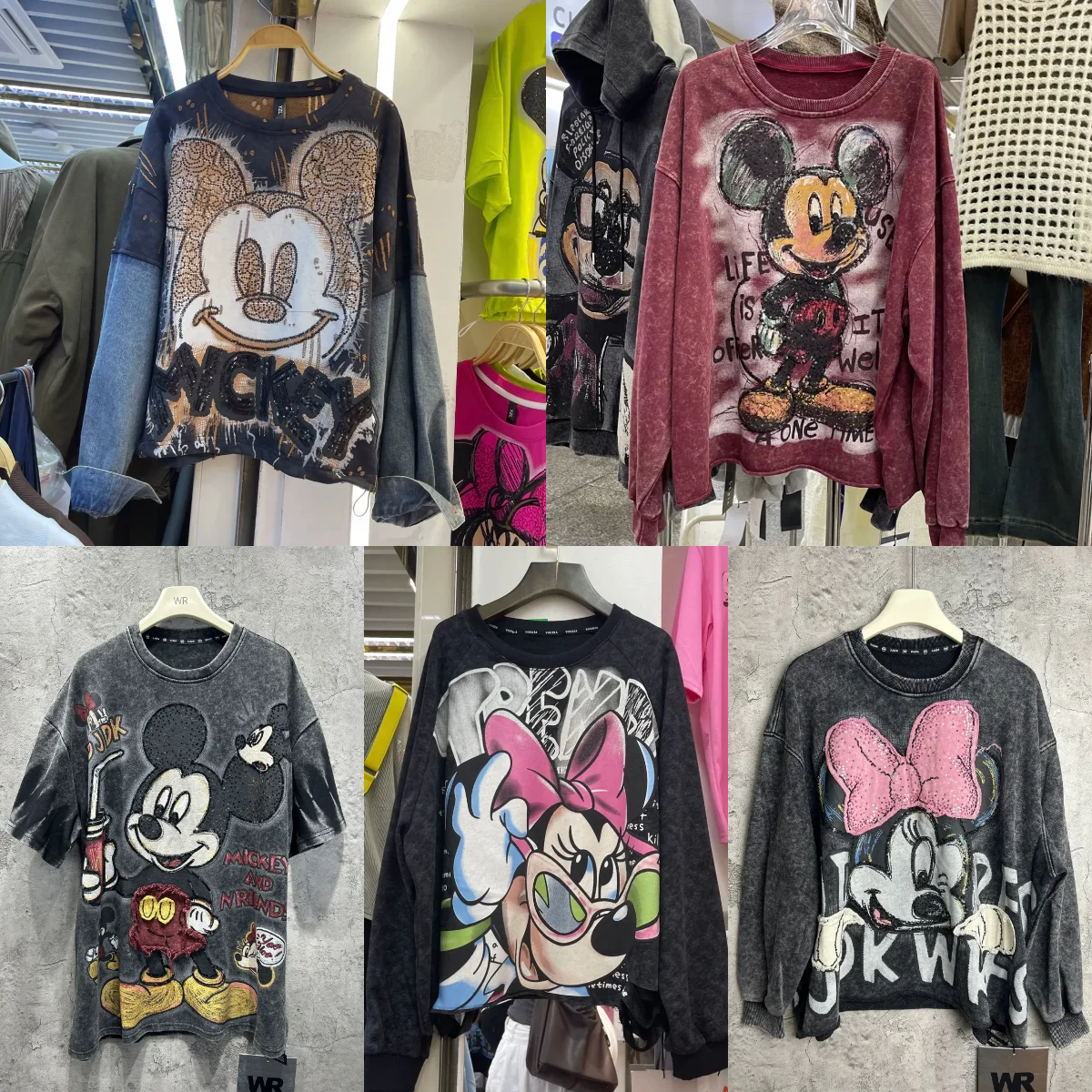 

Европейский и американский люксовый бренд, свободная футболка с круглым вырезом и вышитым мультяшным принтом для тяжелой промышленности, топ унисекс в стиле ретро