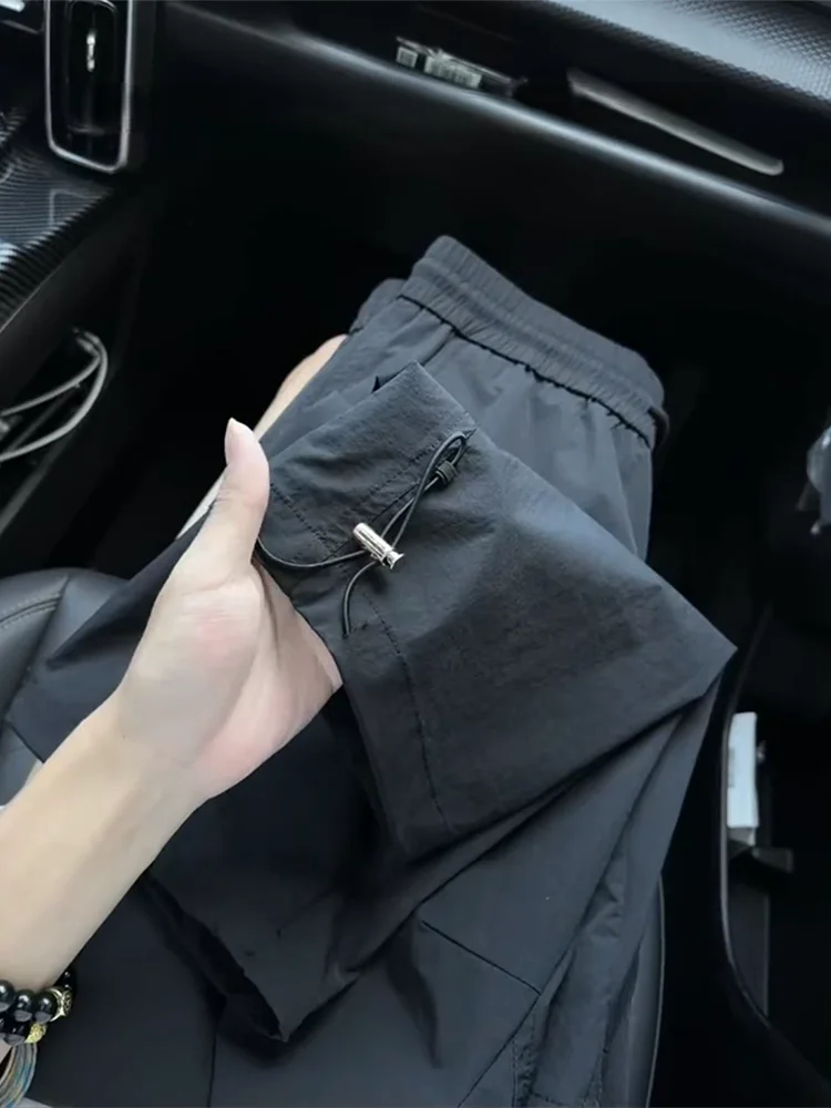 

Men's Casual Straight Leg Thin Outdoor Hiking Pants Qui Dry Dstring Waist Loose Fit Autumn Early Morning Trousers