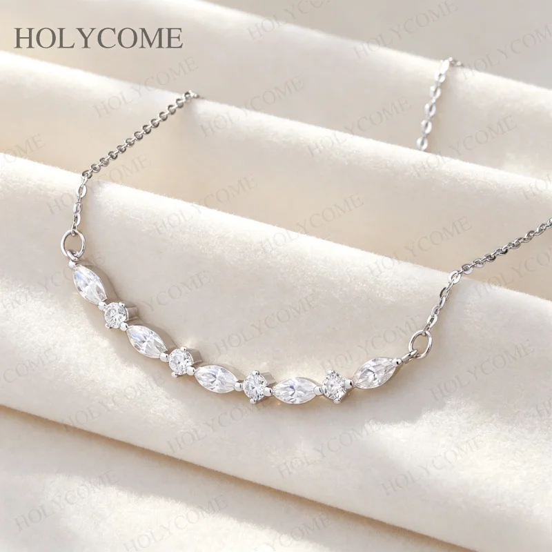 925 Sterling Silber Halskette mit gebogenem Moissanit-Anhänger im Marquise-Schliff, D-Farbe, minimalistischer Anhänger für Damen, für den täglichen Gebrauch, edler Schmuck – Detail 11