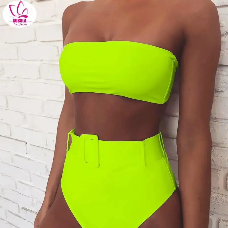 High Waist Brazilian Neon Bikini Lady Belt Swimwear Women Bandeau Swimsuit Female Push Up Bathing Suit Summer Bathers Biquini