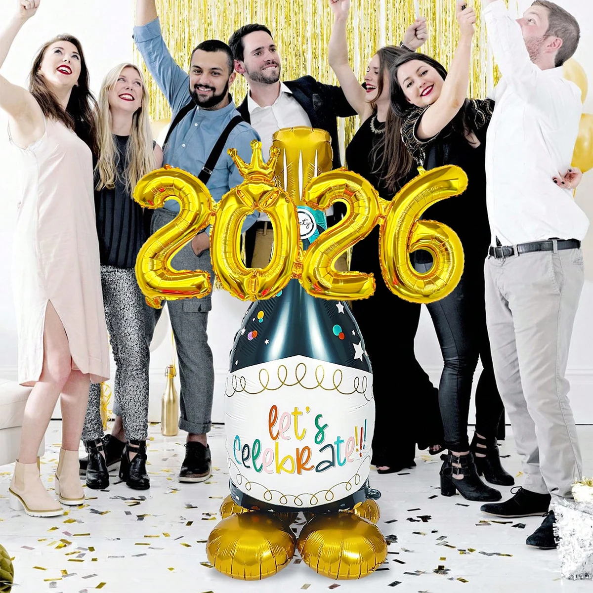 2 قطعة مجموعة زجاجات النبيذ للعام الجديد 2026، حفلة رأس السنة 2026، زينة ليلة رأس السنة الجديدة