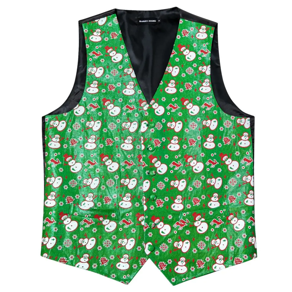 Luxury Christmas Vest for Men Silk Green Red White Snowman Snowflake Festival Waistcoat Tie Bowtie Set Happy Party Barry Wang