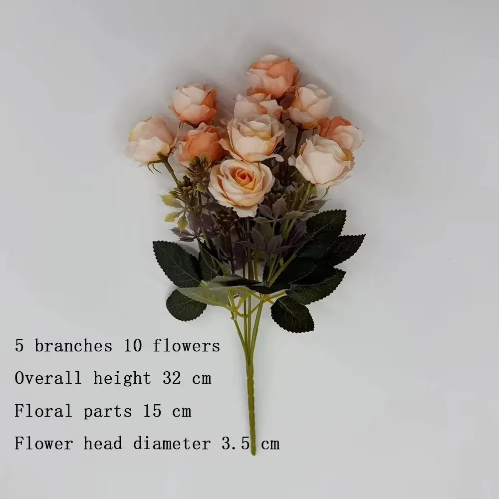 10pcs Rose Rayon Bouquet, Gardening Garden Decoration, Wedding Home Hotel Decoration
