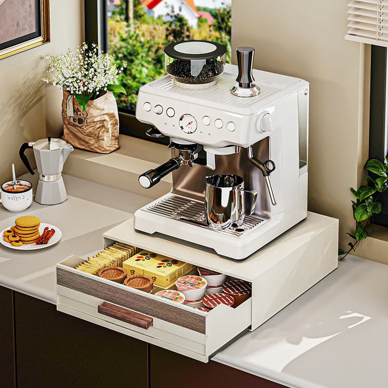 

Italian style, coffee machine, table, capsule, display rack, tea bag, drawer, storage, storage