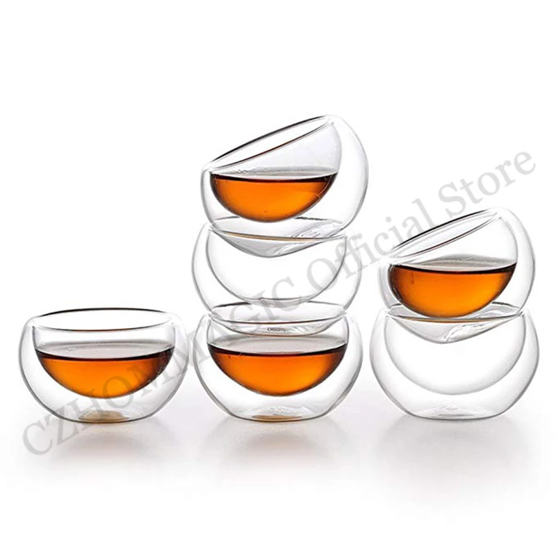50 ml doppelwandige Glastasse, transparent, handgefertigt, hitzebeständig, für Bier, Tee, Getränke, Kungfu, Teetasse, MINI, Whisky-Tasse, Espresso-Kaffeetassen