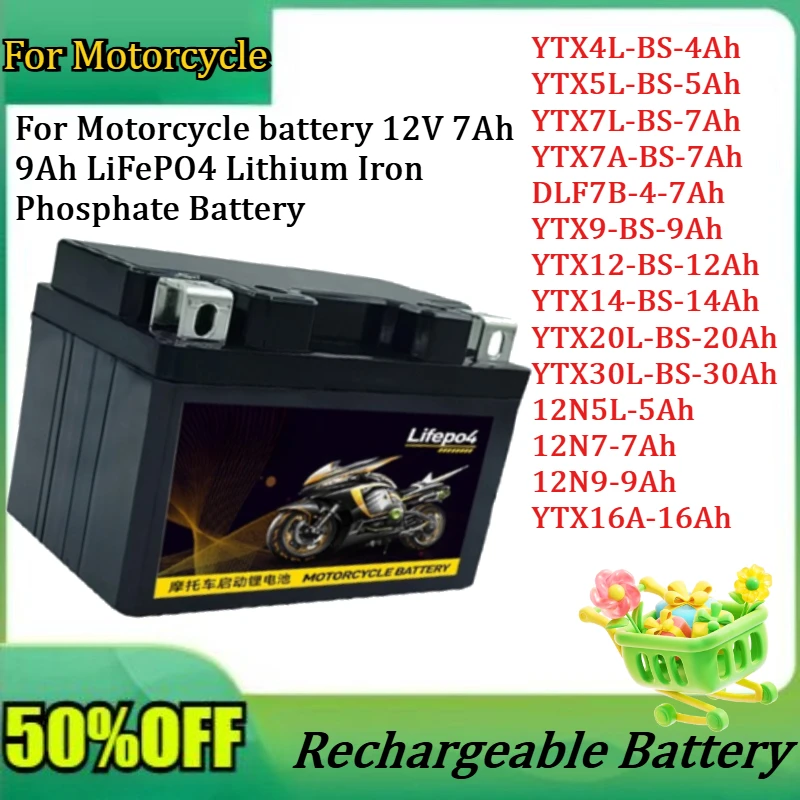 

New For Motorcycle battery 12V 7Ah 9Ah LiFePO4 Lithium Iron Phosphate Battery Universal Maintenance Free Starter Battery