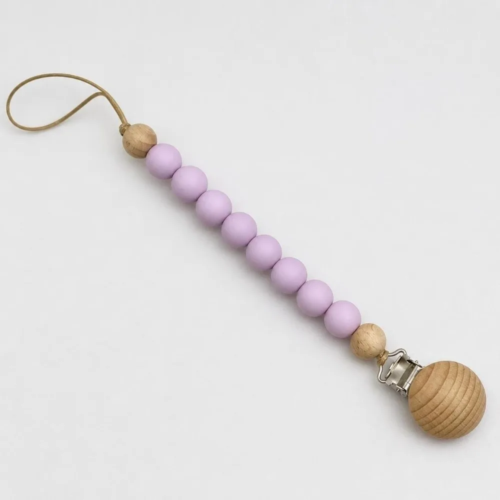 High Quality Silicone Wood Pacifier Clip Food Grade Lightweight Baby Teething Chain Smooth Wear-Resistant Soother Holder Infant
