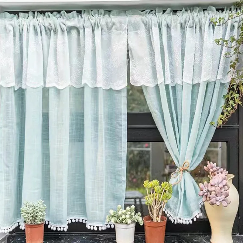 1 Pc Door Curtain Bedroom Luxury Solid Color Cafe Curtains Lace Kitchen Cabinet Wardrobe Cover Bay Window Short Drapes