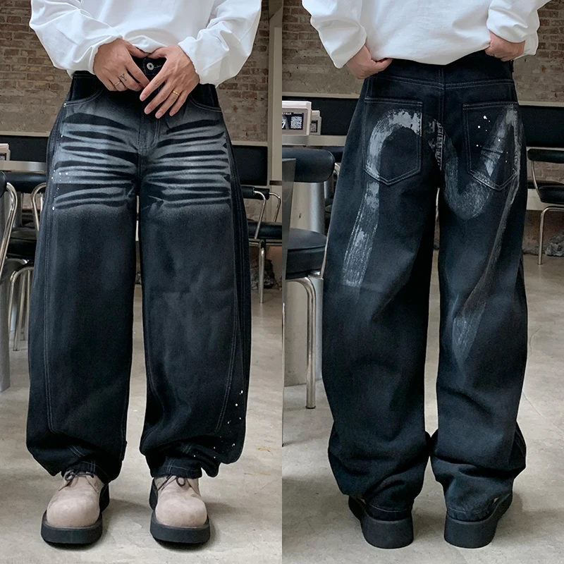 

Hip hop style loose jeans men's 2025 autumn fashion men's clothing street trend cool retro plus size denim pants