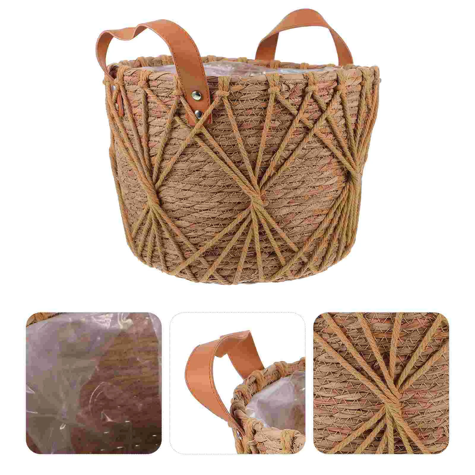 Plant Flower Basket Vases Home Decor Straw Pot Polyester Wicker Container Woven Planter