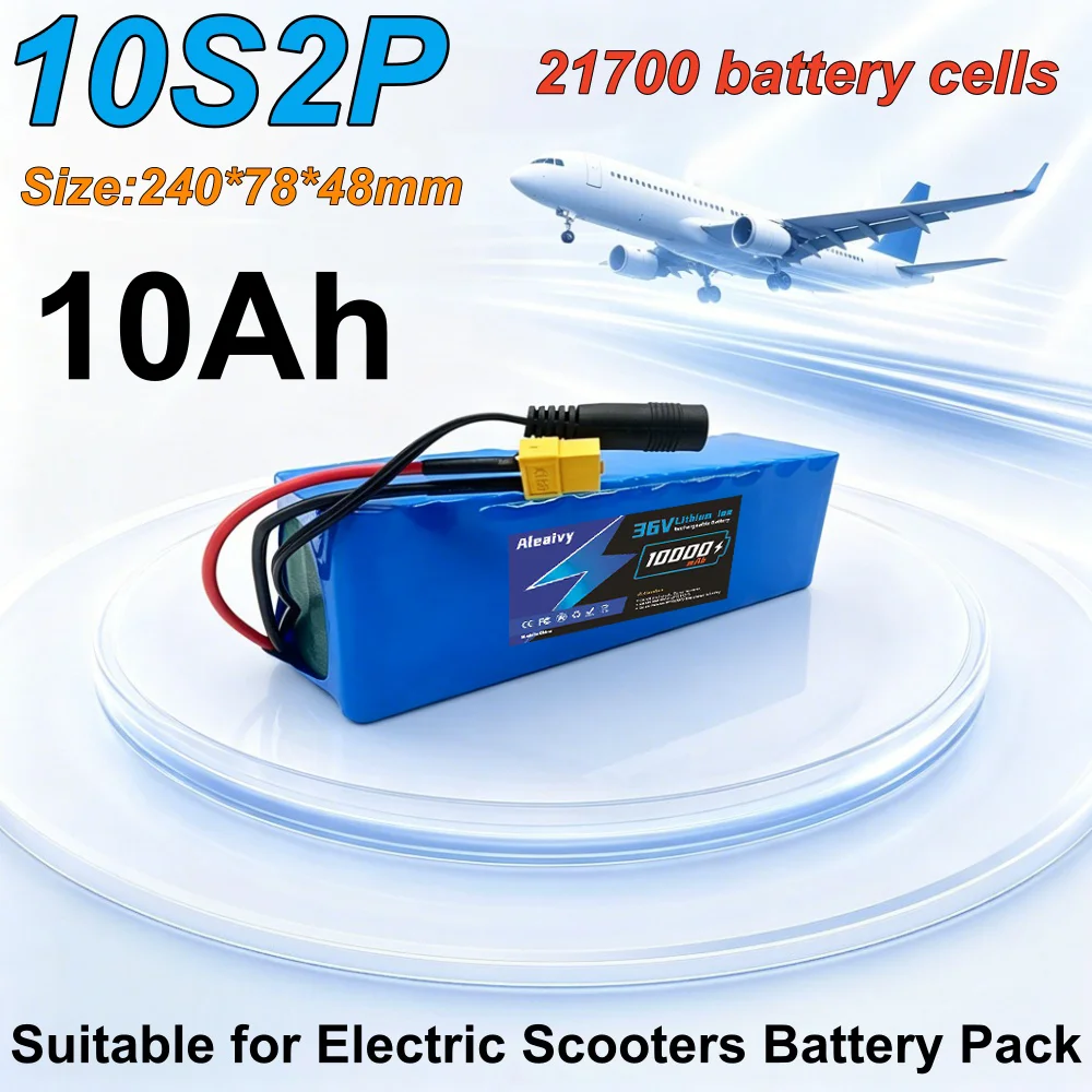 36V 10Ah 10S2P 21700 Rechargeable Lithium Battery Pack 350W Spare Power with SYP T JST XT60 Plug for E‑Scooter E‑Bike Motorcycle