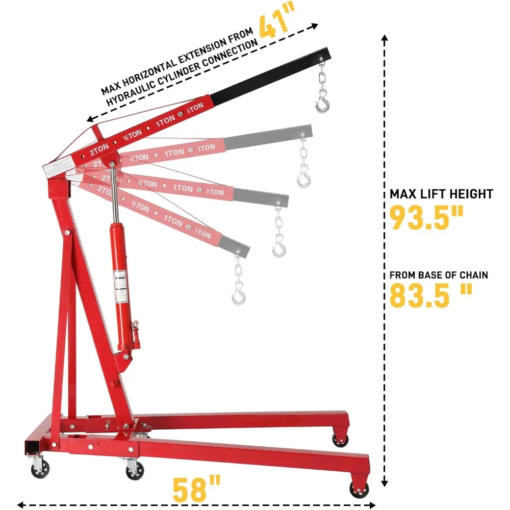เครนเครื่องยนต์ไฮดรอลิกแบบพับได้ 2 ตันพร้อมบูมยืดไสลด์และตัวนอกและตะขอ