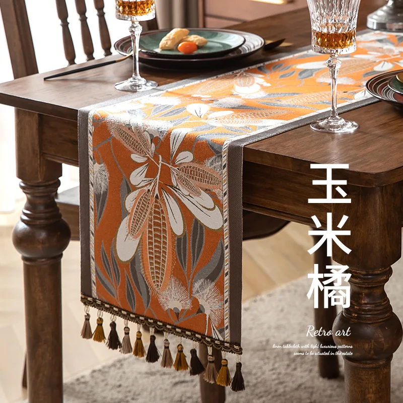 Tablecloth strip fabric decoration, homestay TV cabinet cover, restaurant tasolid color tassel yellow hemp table towel, househol