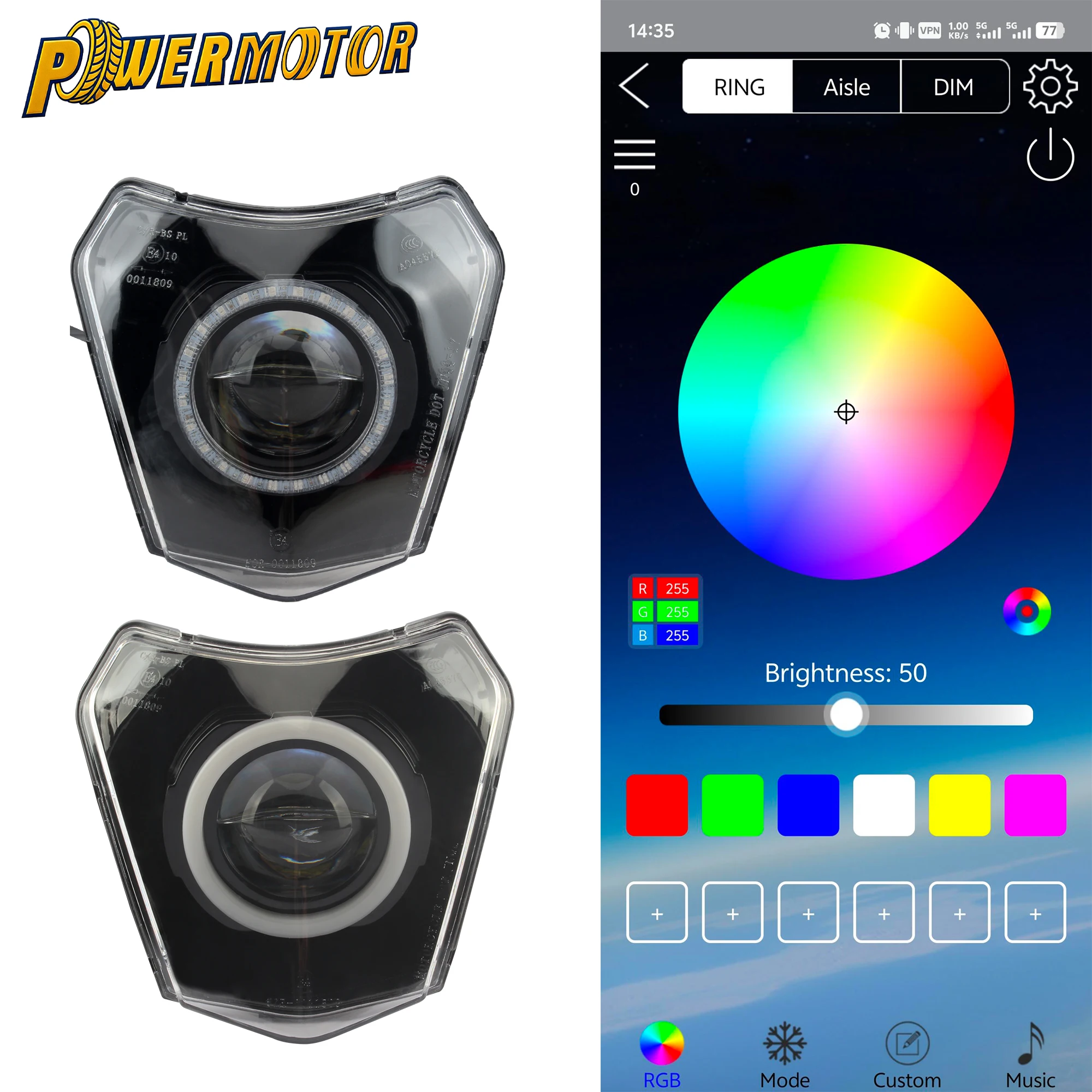 

Motorcycle LED Enduro RGB Headlight For KTM EXC SX XC XCW EXC-F 125-500 TE TC SMR XC-W Dirt Bike App Control HeadLamp Modified