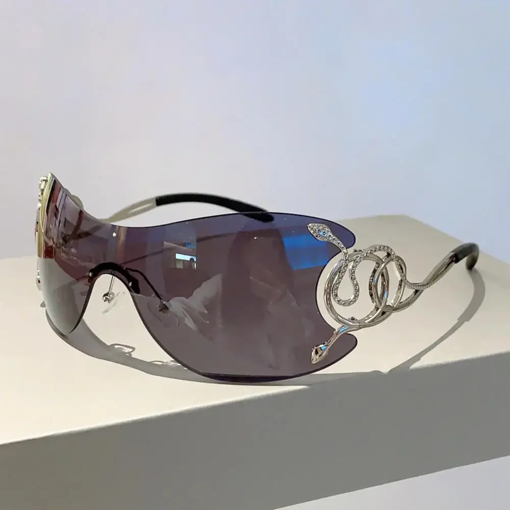 Gafas de sol sin montura Y2k para mujer, lentes con gradiente, elegantes, para exteriores, diseño de marca de lujo, montura de Metal