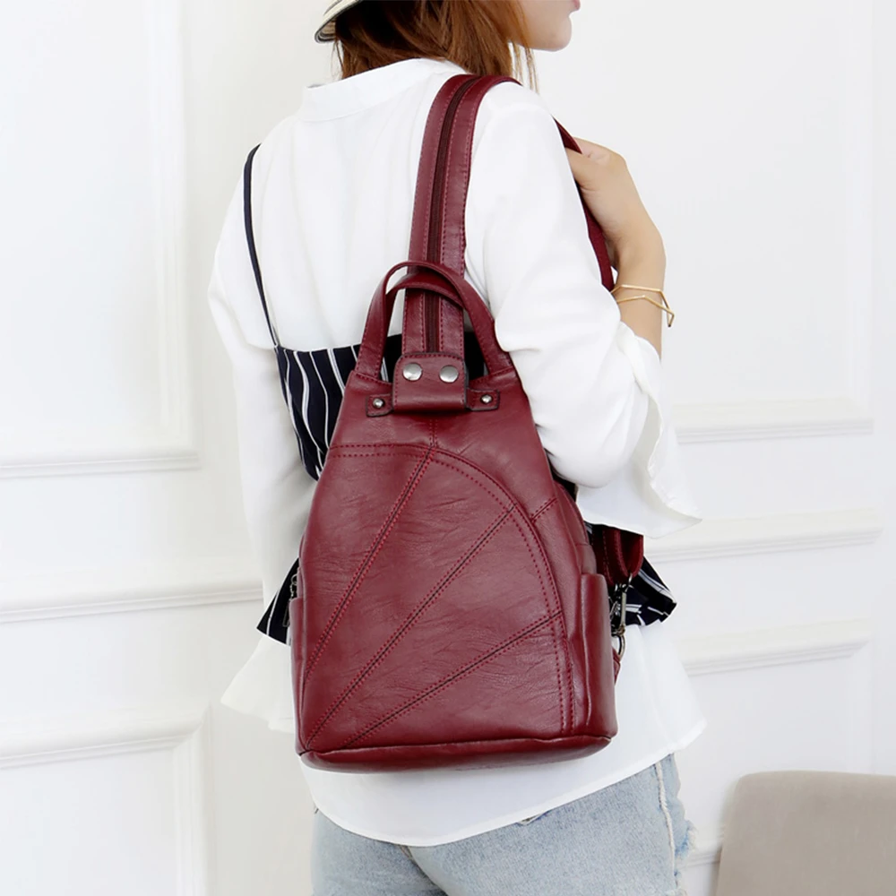 Multifunctional New Women\'s Backpack Fashion Ladies Anti-theft Backpack Solid Color High Quality PU Leather Ladies Shoulder Bag