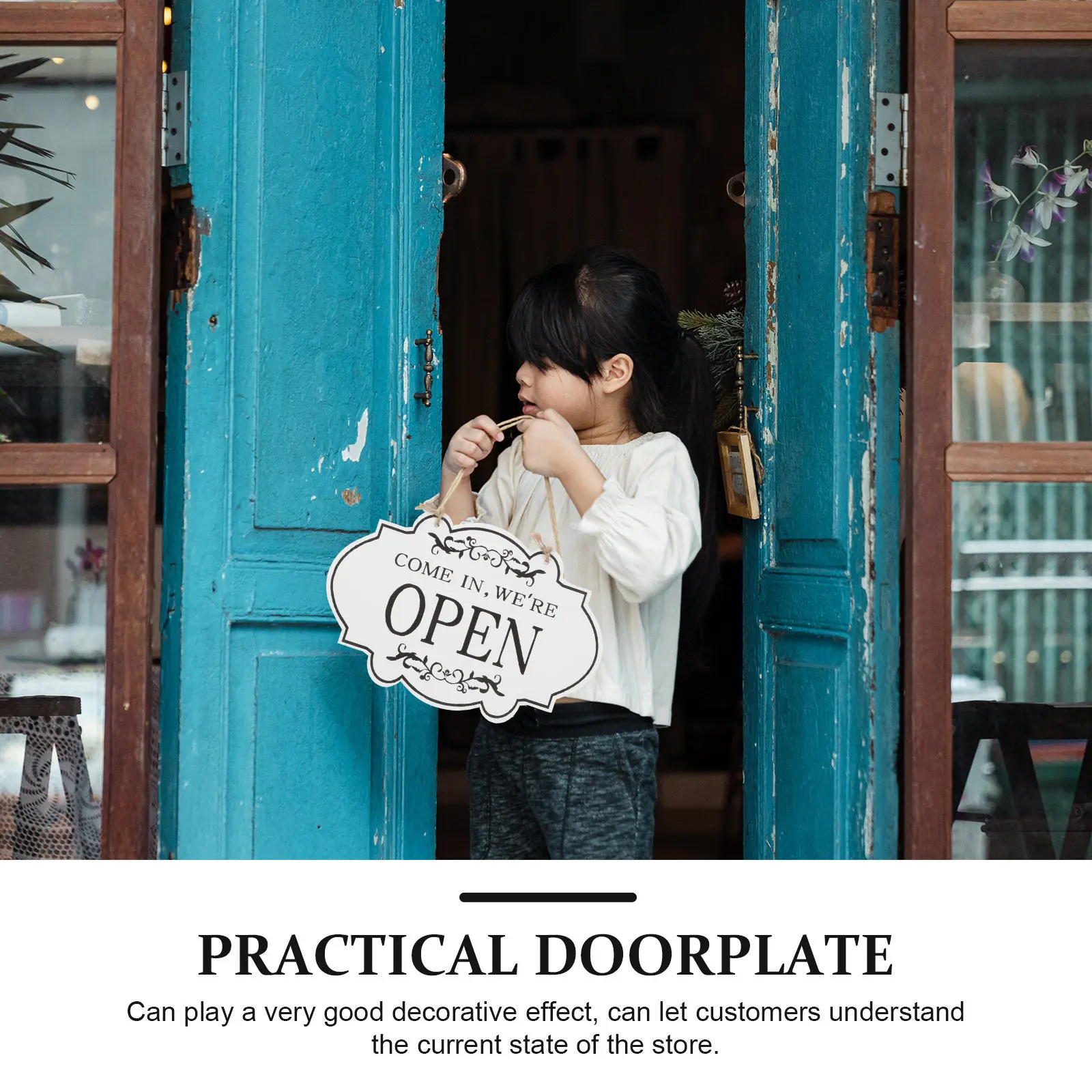 Wooden Open Closed Door Sign Double Sided Wear Resistant Vintage Decorative Retro Shop Supply Hanging Doorplate Sign Multi